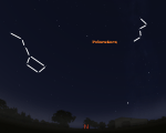 Polarstern, großer Wagen und Kassiopeia am Nordhimmel (gültig am 1. um 20 Uhr, am 15. um 19 Uhr und am 30. um 17 Uhr)