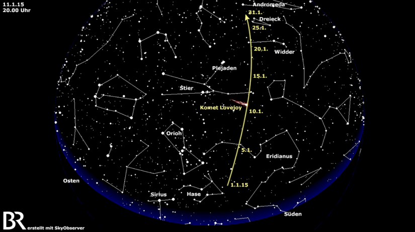 Kometenposition im Januar (Grafik von BR)