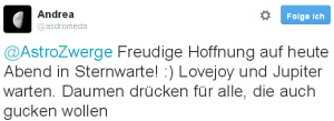 @AstroZwerge Freudige Hoffnung auf heute Abend in Sternwarte! :) Lovejoy und Jupiter warten. Daumen drücken für alle, die auch gucken wollen