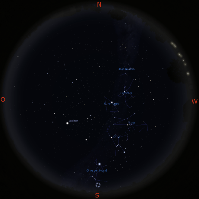 Nachthimmel mit Milchstraße am 21.2. gegen 20 Uhr