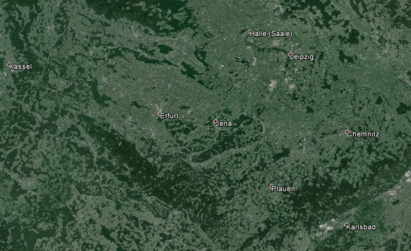 Thüringen aus 290 km Höhe betrachtet