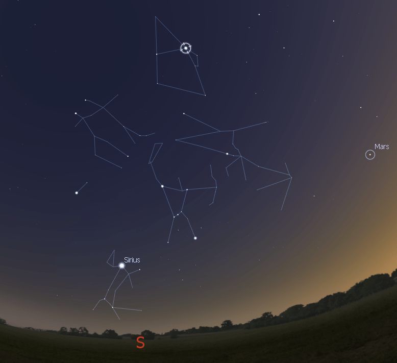 Wintersternbilder am 15.3. gegen 19 Uhr
