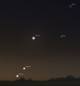 Mars - Spica - Mond - Jupiter - Venus am Morgenhimmel des 16.11.