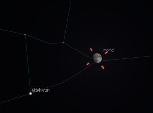 Mond bei Aldebaran am 30.12. gegen 18:30 Uhr