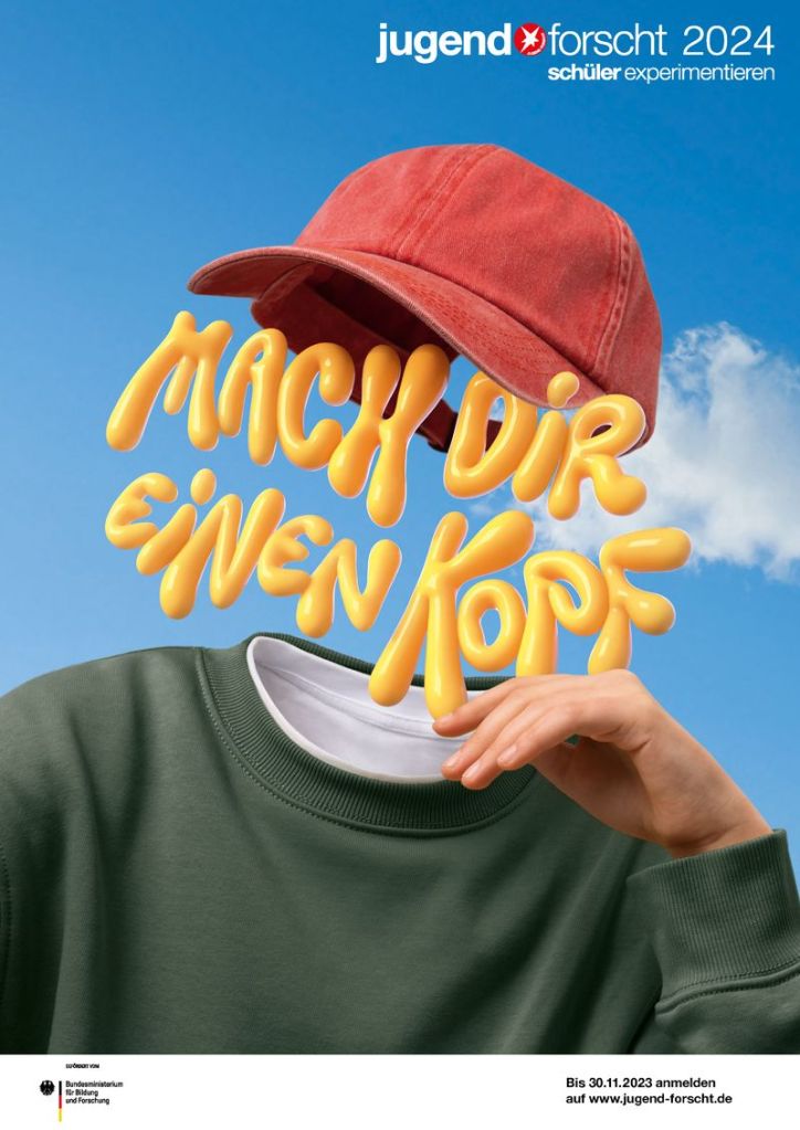 Plakat mit einem Oberkörper, bei dem anstelle des Kopfes der Schriftzug "Mach dir einen Kopf" steht