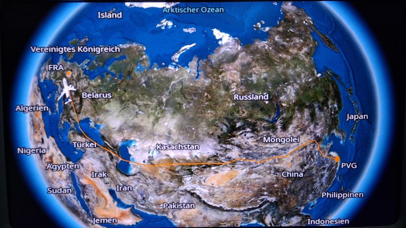 Foto der grafischen Darstellung der Flugstecke im Unterhaltungsprogramm im Flugzeug