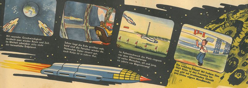 Vierteiliger Ausschnitt der Bildgeschichte von der Landung